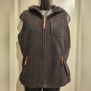 Eddie Bauer black hooded fleece vest. Sz Med EUC